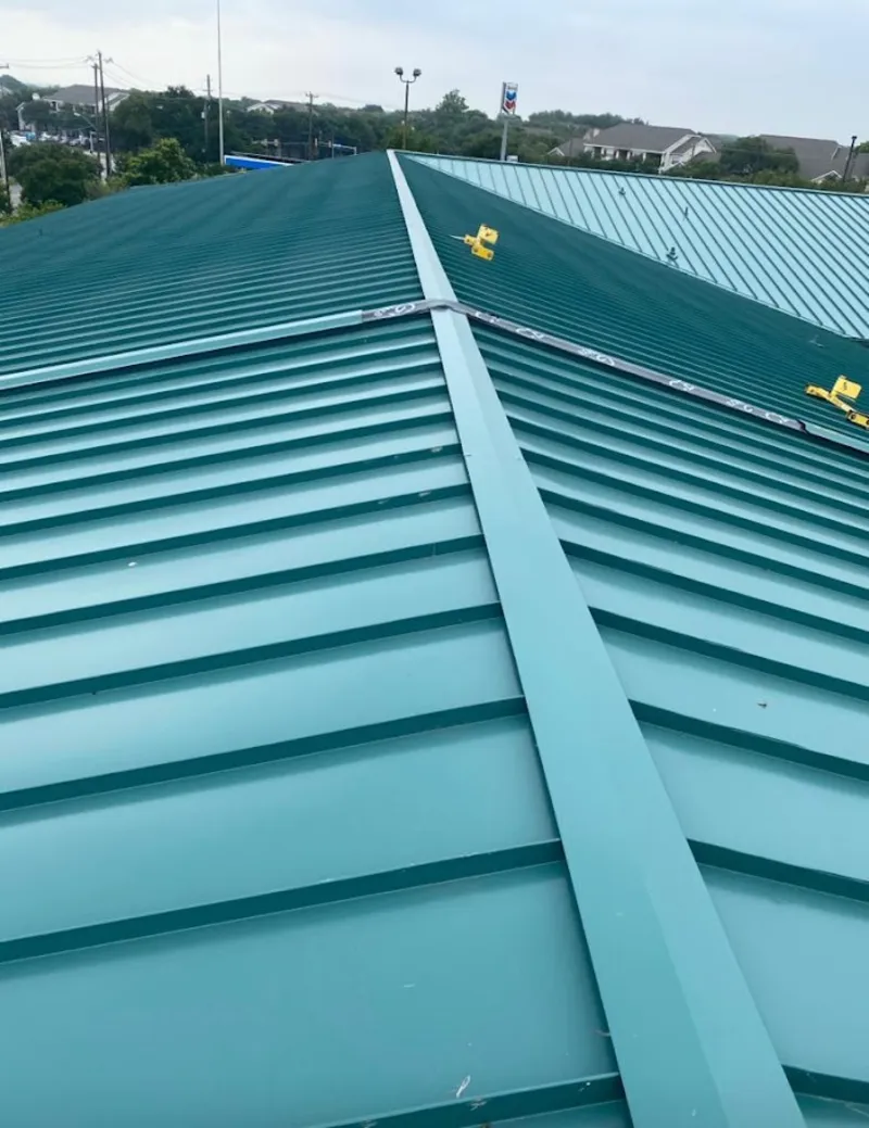 Green commercial metal roof ridge and valley for Metal Roof Repair in Metuchen